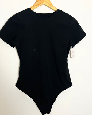 Auden 4-Way Stretch Short-Sleeve Bodysuit in black Size Large