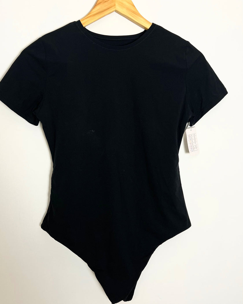Auden 4-Way Stretch Short-Sleeve Bodysuit in black Size Large