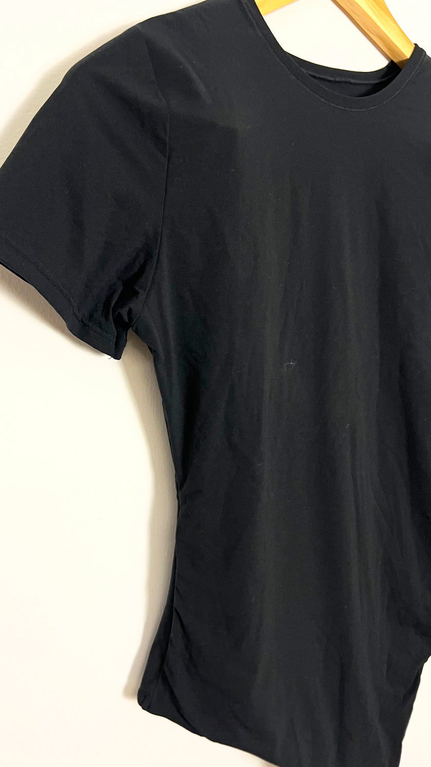 Auden 4-Way Stretch Short-Sleeve Bodysuit in black Size Large