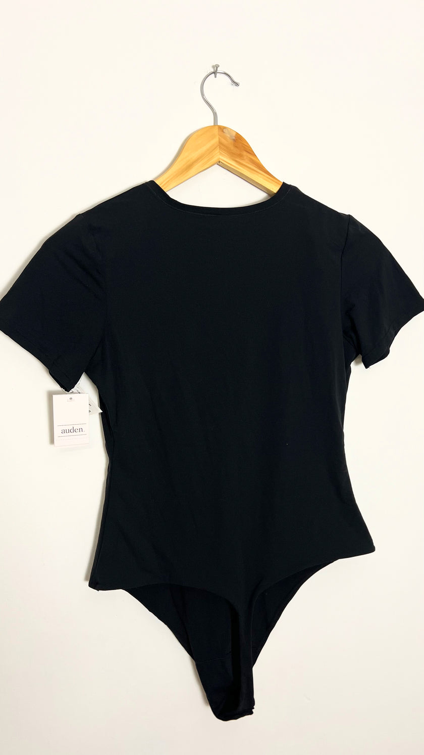 Auden 4-Way Stretch Short-Sleeve Bodysuit in black Size Large