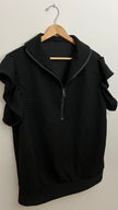 Black Ribbed Half Zip Top with Ruffle Sleeves Size XL