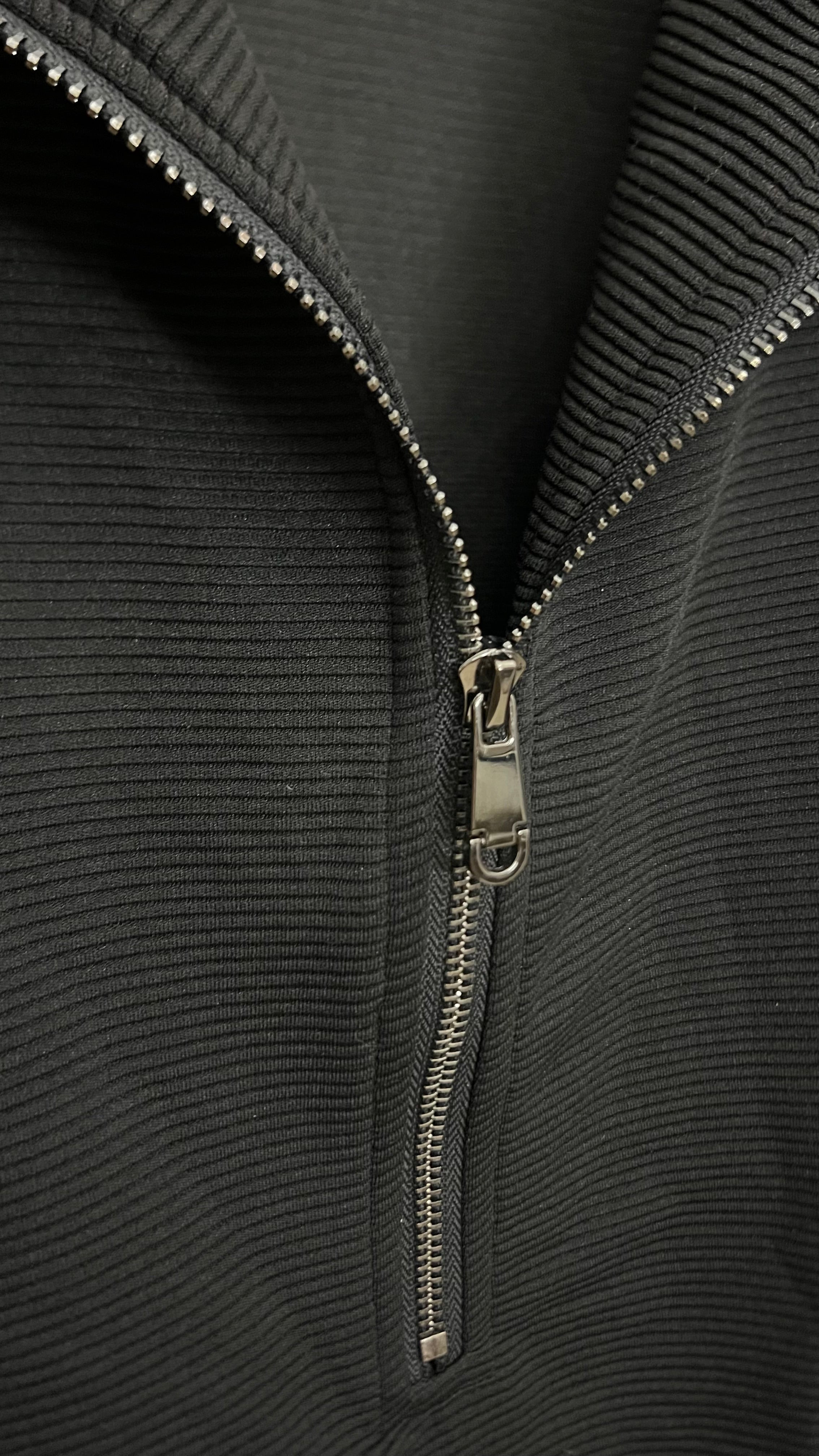 Black Ribbed Half Zip Top with Ruffle Sleeves Size XL