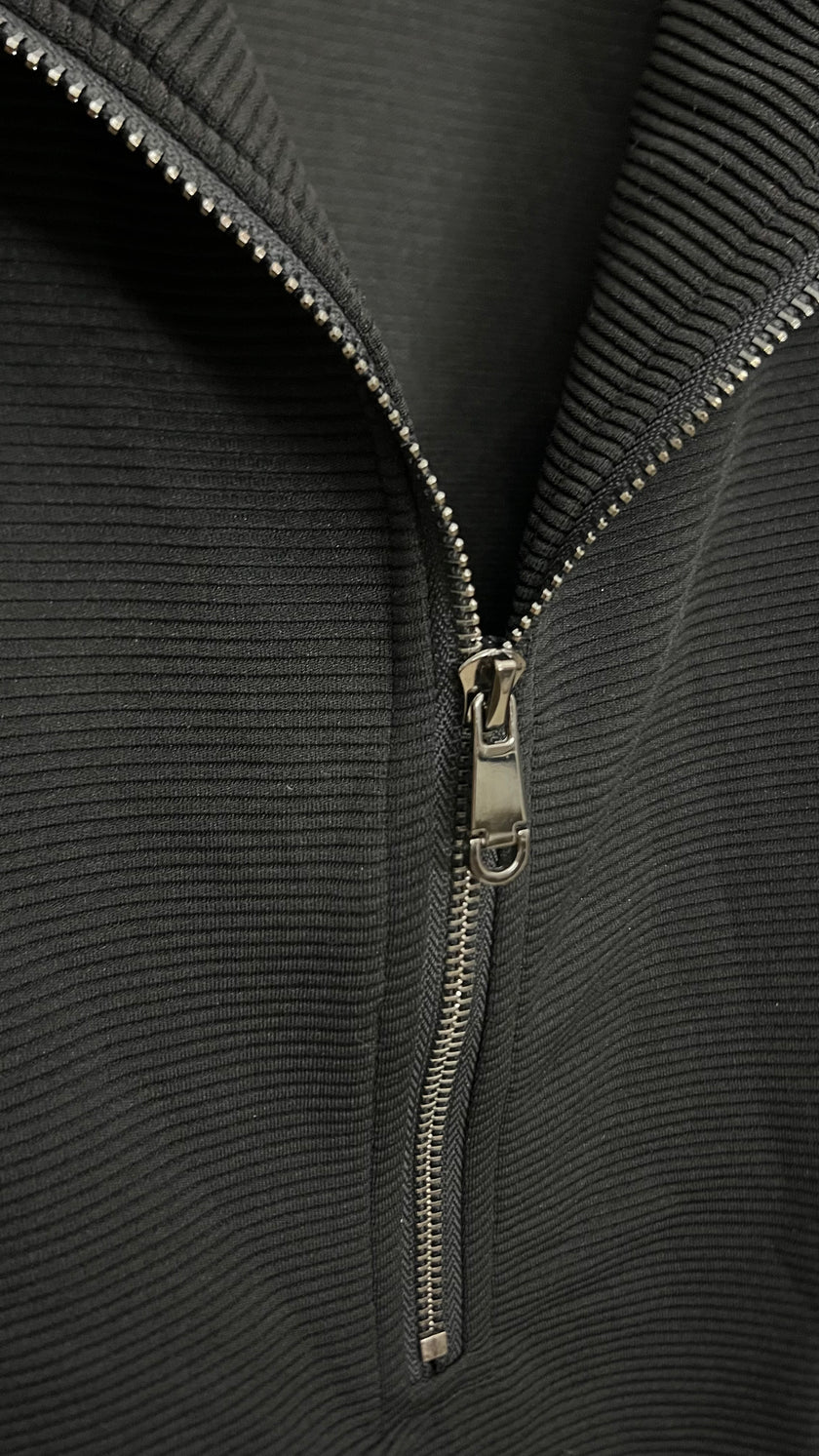 Black Ribbed Half Zip Top with Ruffle Sleeves Size XL