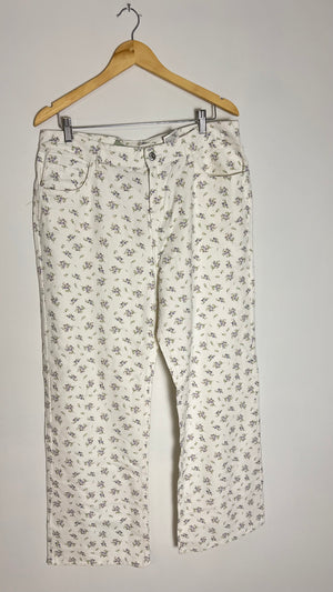 H&M High-Waisted Wide Leg Floral Print Jeans Size 14