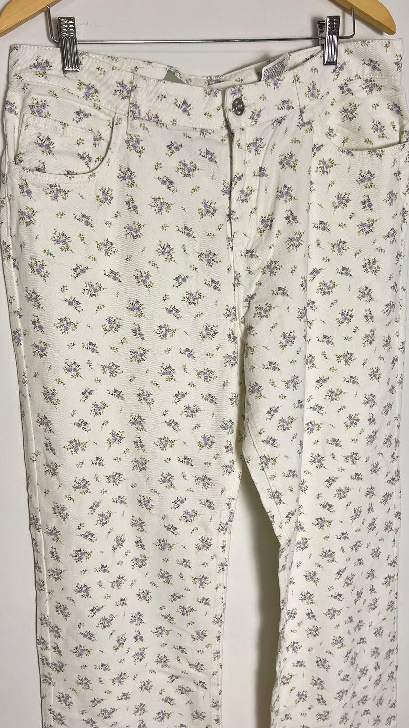 H&M High-Waisted Wide Leg Floral Print Jeans Size 14