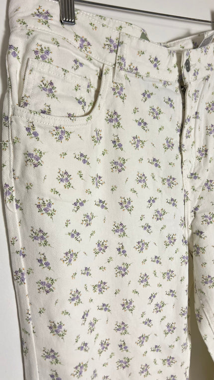 H&M High-Waisted Wide Leg Floral Print Jeans Size 14