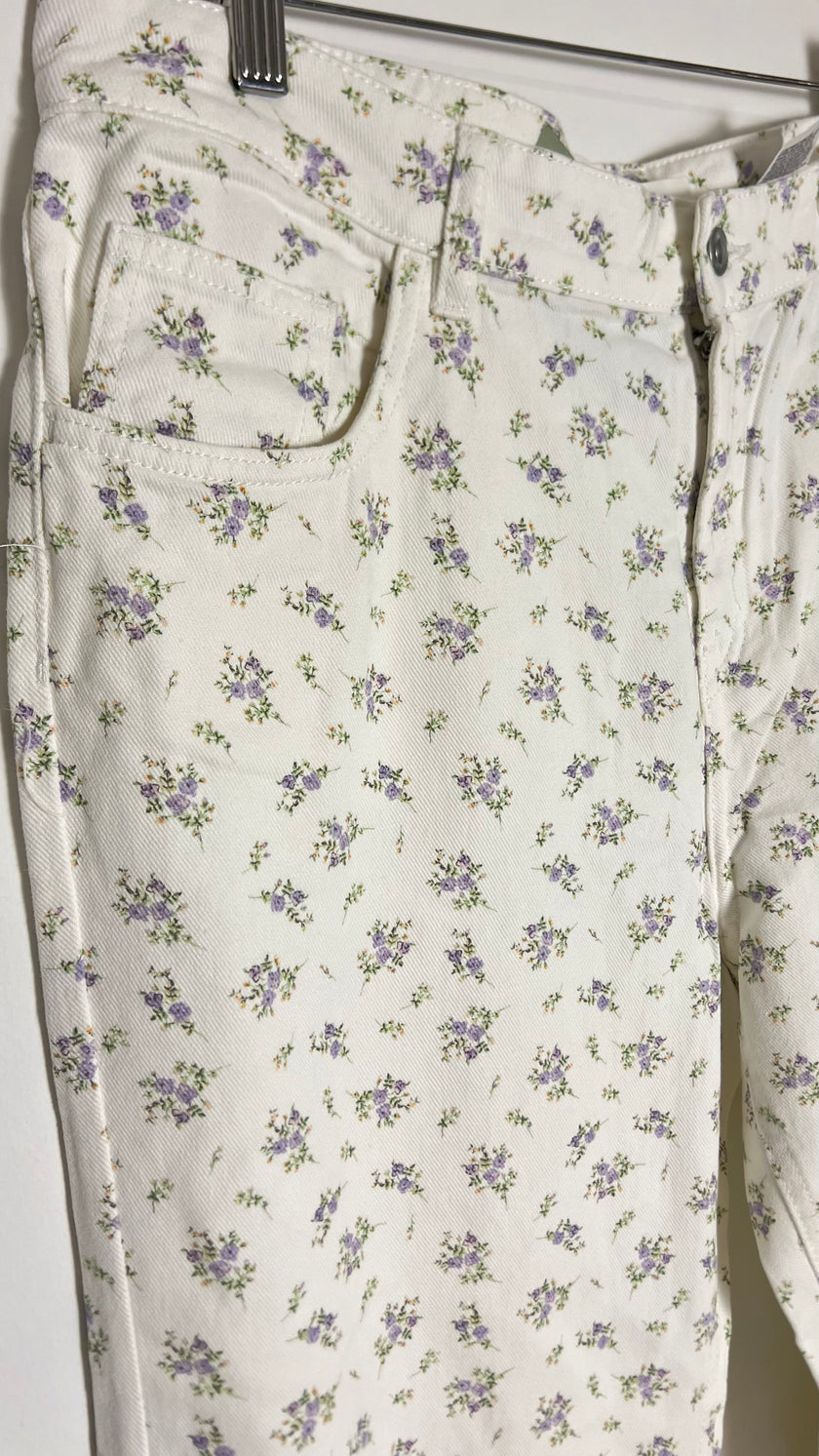 H&M High-Waisted Wide Leg Floral Print Jeans Size 14