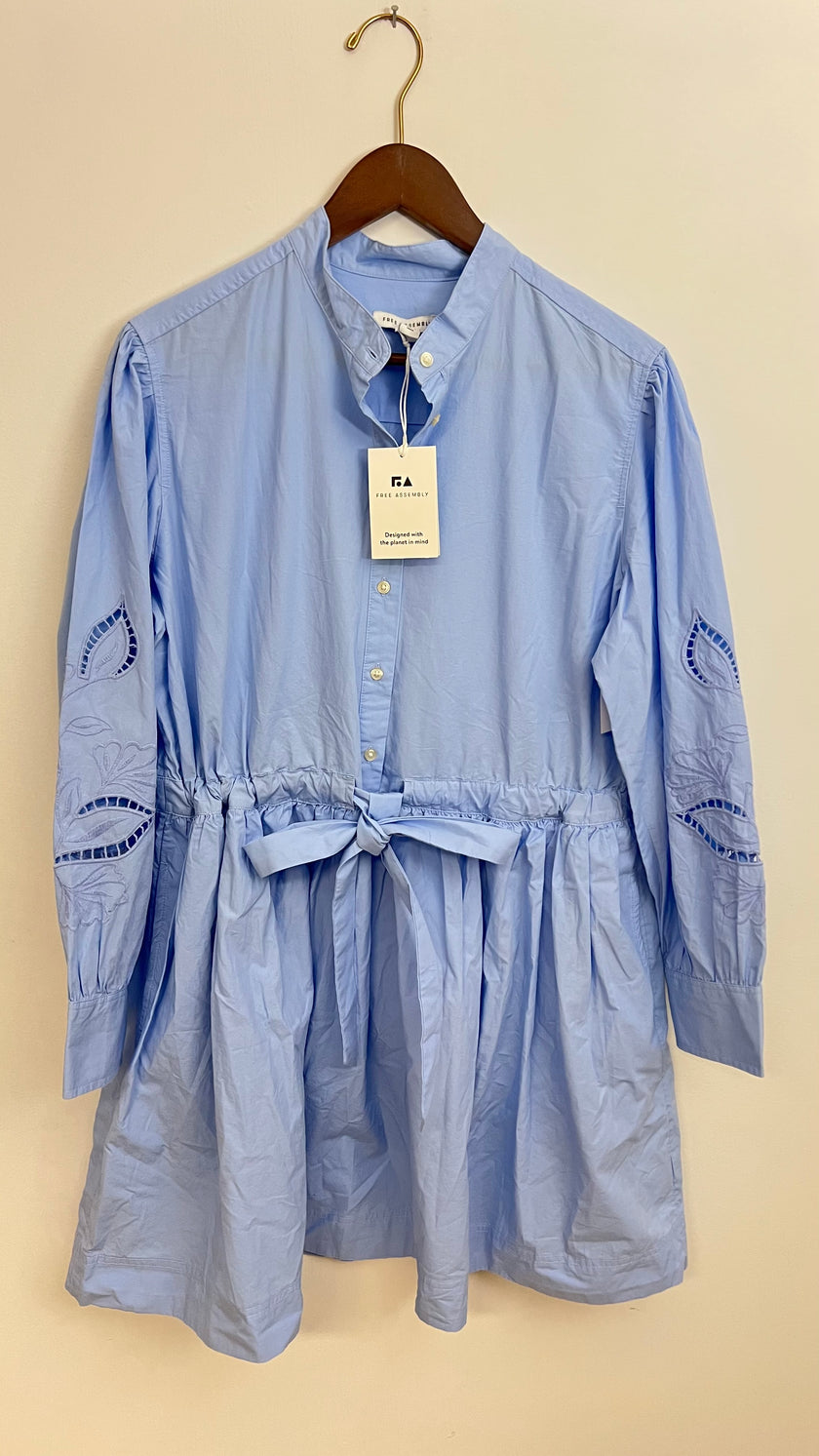 Free Assembly Light Blue Embroidered Long Sleeve Mini Dress Size Large