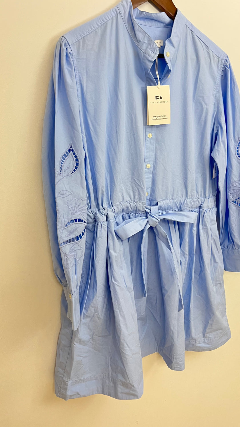 Free Assembly Light Blue Embroidered Long Sleeve Mini Dress Size Large