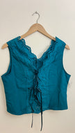 Teal Tie Front Tank Top With Eyelet Details Size Large