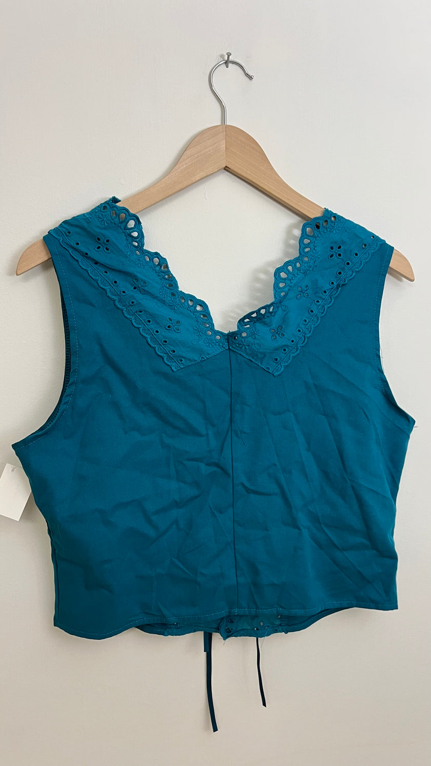Teal Tie Front Tank Top With Eyelet Details Size Large