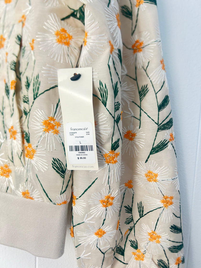Francesca's Embroidered Daisy Jacket Size Large
