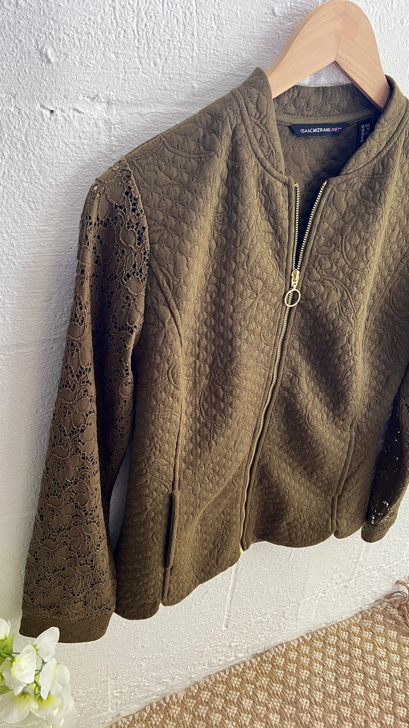 IsaacMizrahiLive Olive Green Quilted Jacket Size XXS