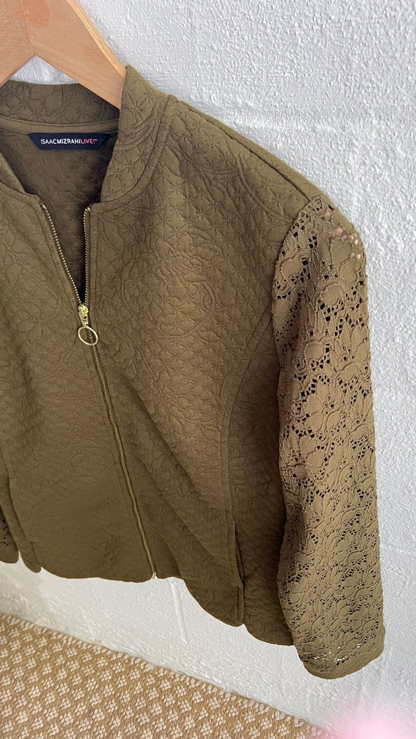 IsaacMizrahiLive Olive Green Quilted Jacket Size XXS