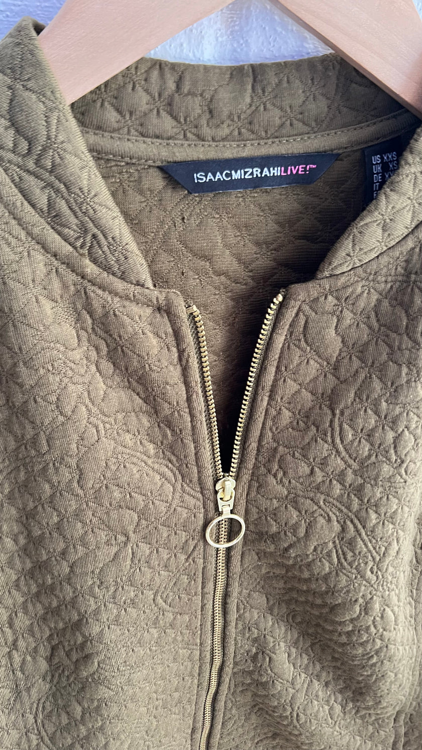 IsaacMizrahiLive Olive Green Quilted Jacket Size XXS
