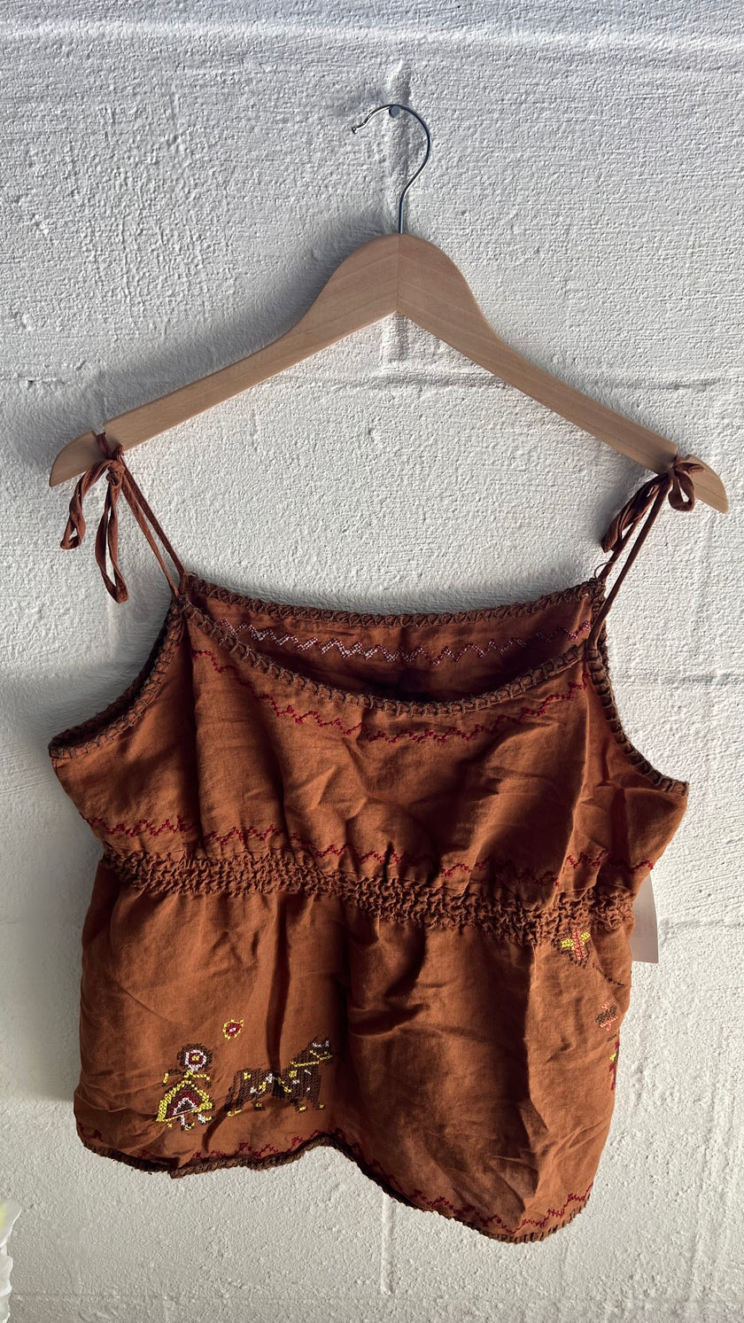 Levis Linen Babydoll Tank Top with Hand Crafted Embroidery Size XL