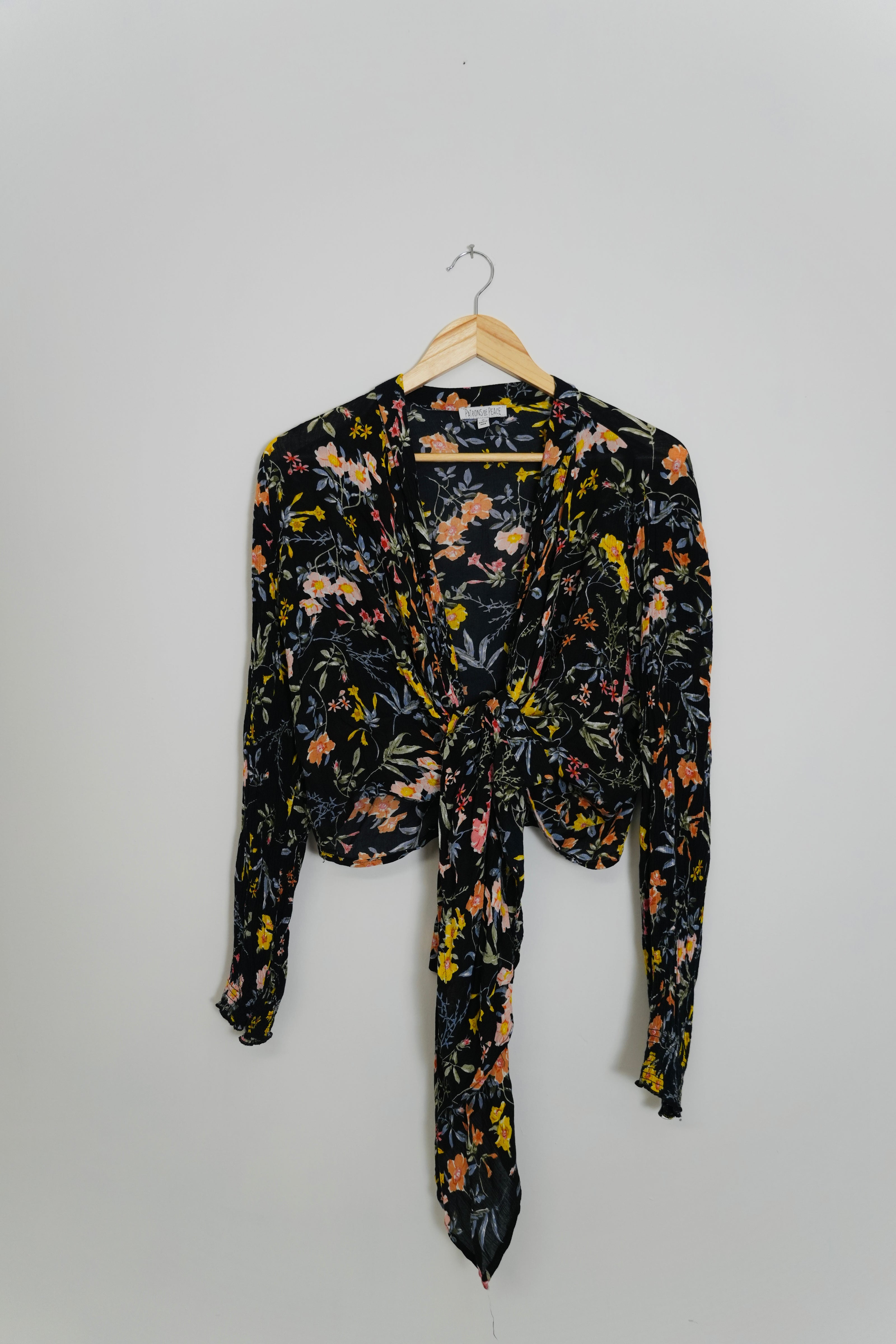 Patrons of Peace Black Floral Cardigan Size Medium