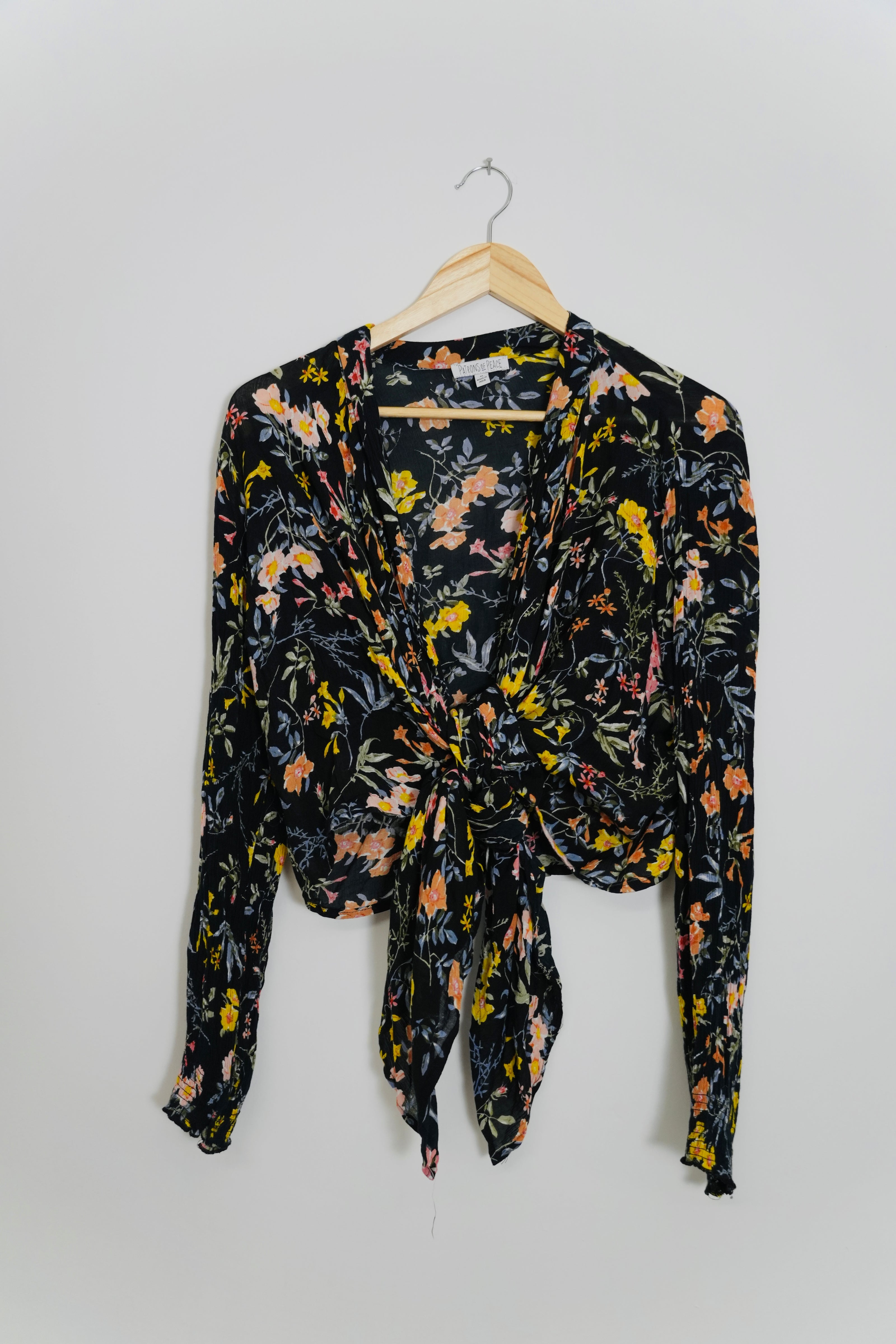 Patrons of Peace Black Floral Cardigan Size Medium