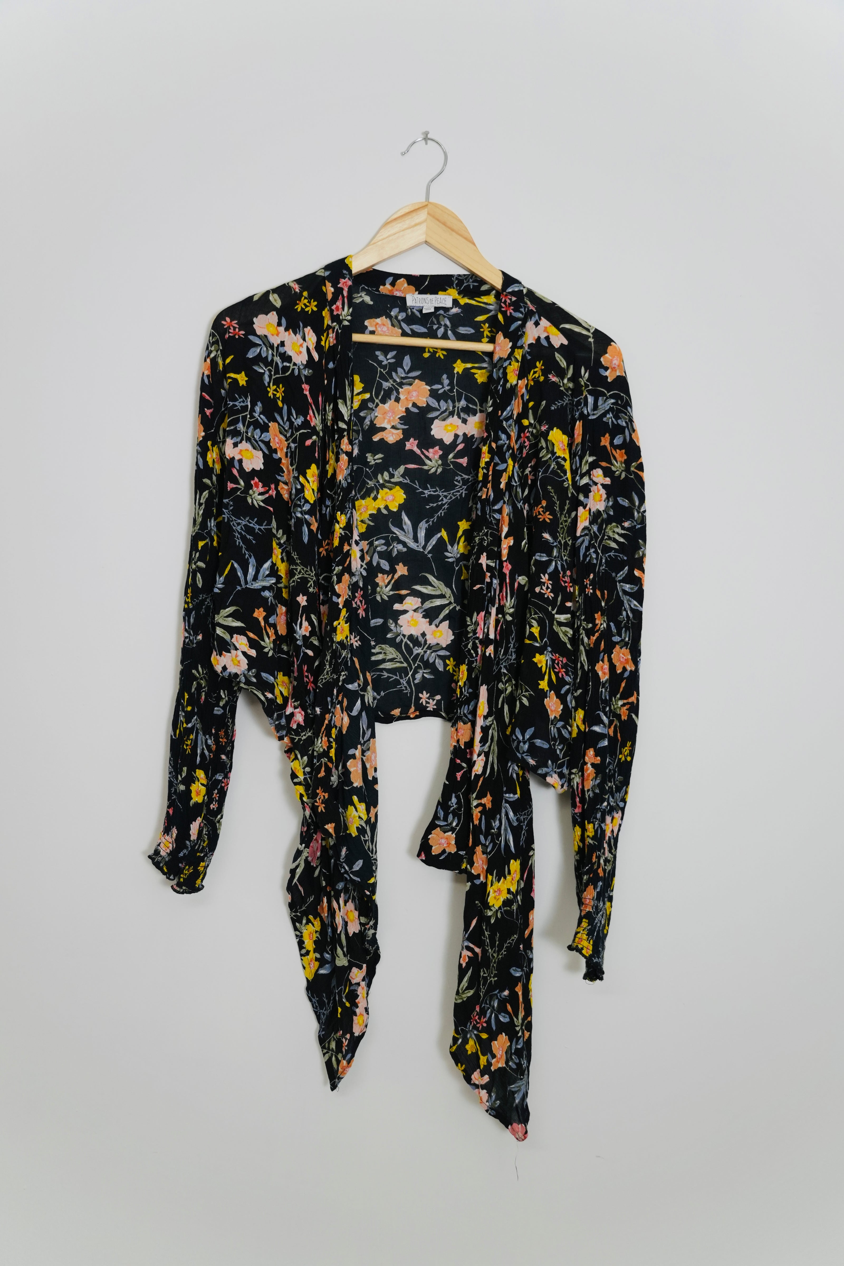 Patrons of Peace Black Floral Cardigan Size Medium