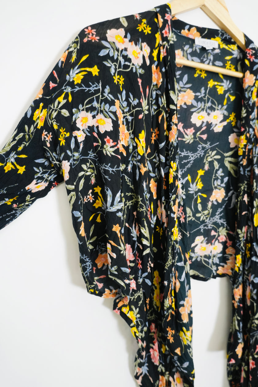 Patrons of Peace Black Floral Cardigan Size Medium