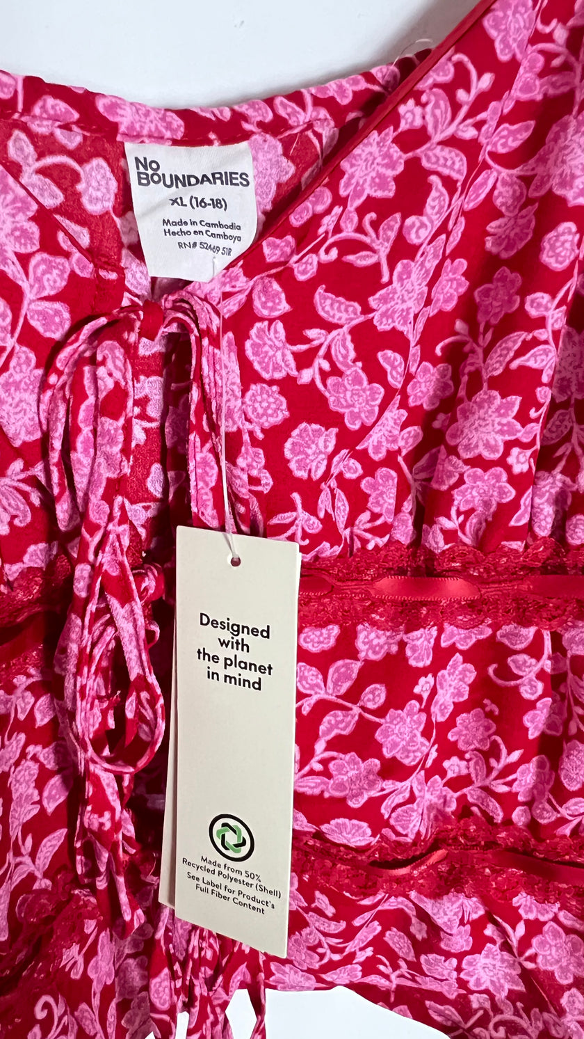 No Boundaries Red Tie Front Lace Tank Top Size XL