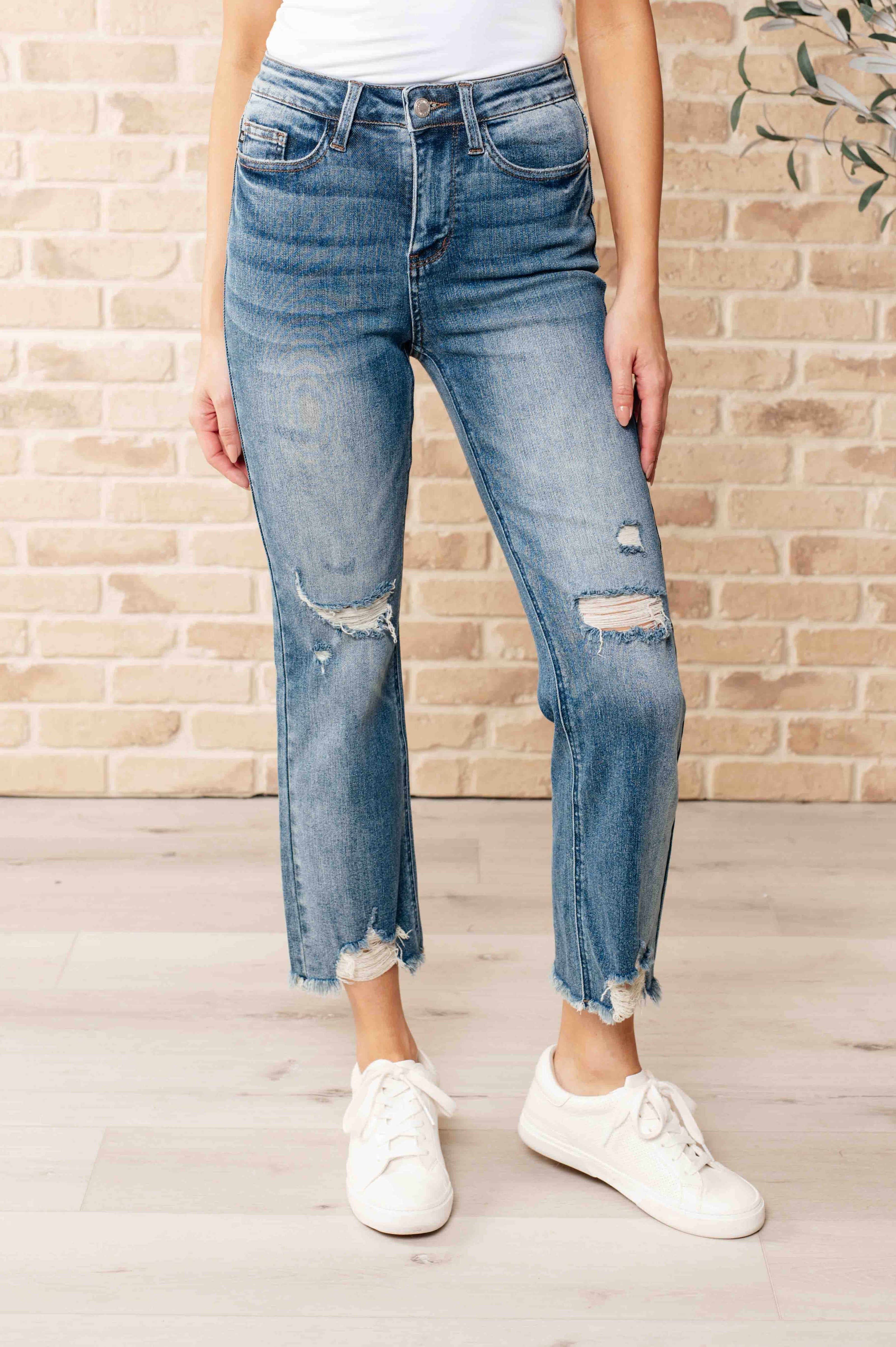 Judy Blue - Sammy High Waist Distressed Crop Straight Leg Jeans