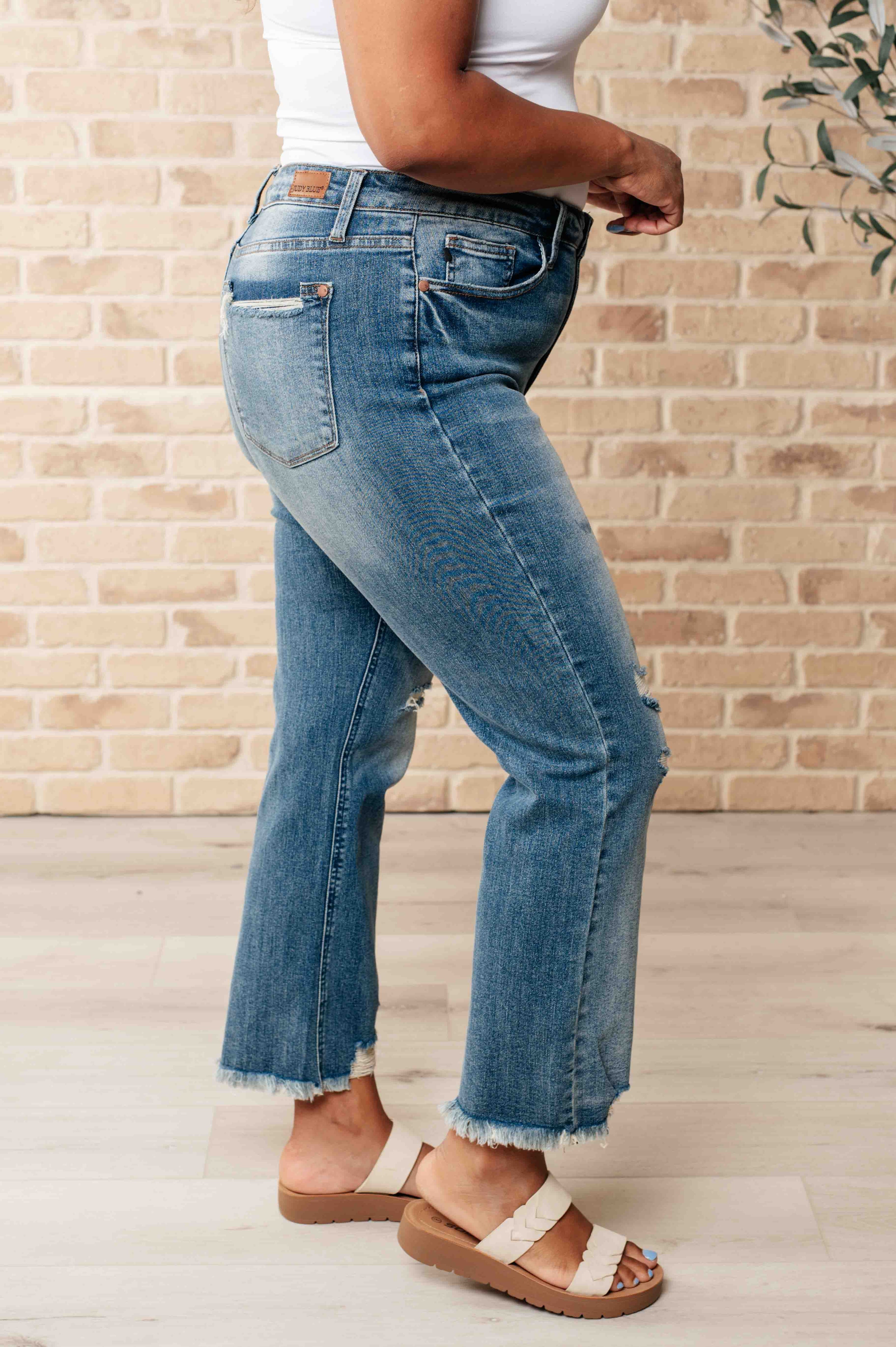 Judy Blue - Sammy High Waist Distressed Crop Straight Leg Jeans