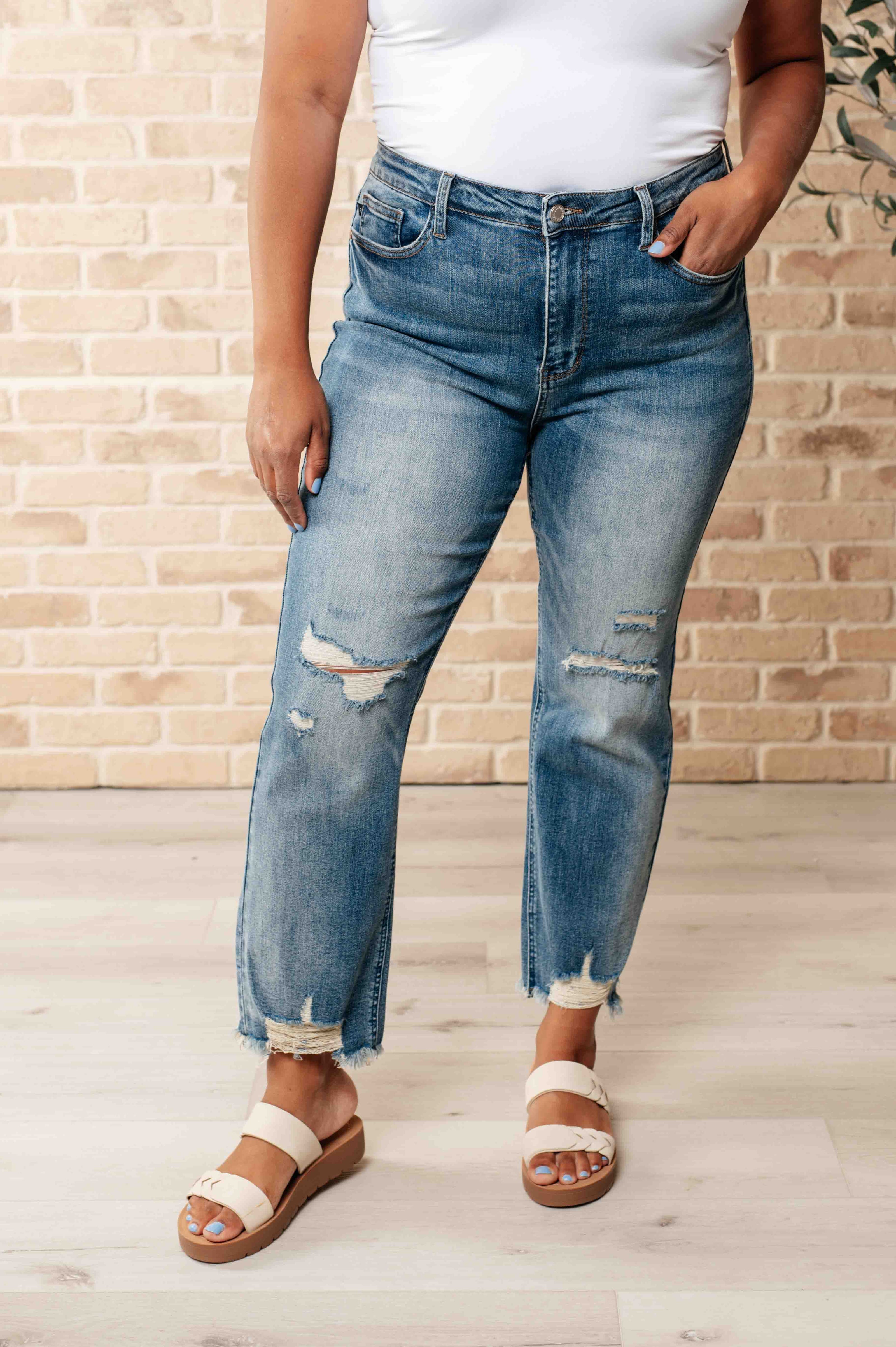 Judy Blue - Sammy High Waist Distressed Crop Straight Leg Jeans