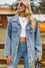 Buttoned Collared Neck Denim Jacket with Pockets (In-Store)