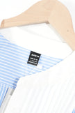 SHEIN Sleeveless Blouse Women Large Blue White Striped Pleated Tuxedo Bib Top