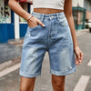 Distressed Buttoned Denim Shorts with Pockets (In-Store)