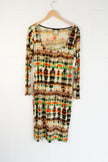 Sexy Diva Bodycon Dress Women 1XL Multicolor Tie Dye Long Sleeve Scoop Neck