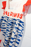 Novelty Print Dress Women Size Extra Large White Blue Red Ruffle Sleeve Shift