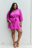 Jade By Jane Hello Darling Full Size Half Sleeve Belted Mini Dress in Magenta 3XL