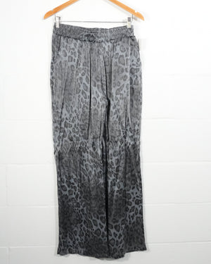 New Roni Wide Leg Pants Women Extra Large Gray Leopard Print Metallic Elastic