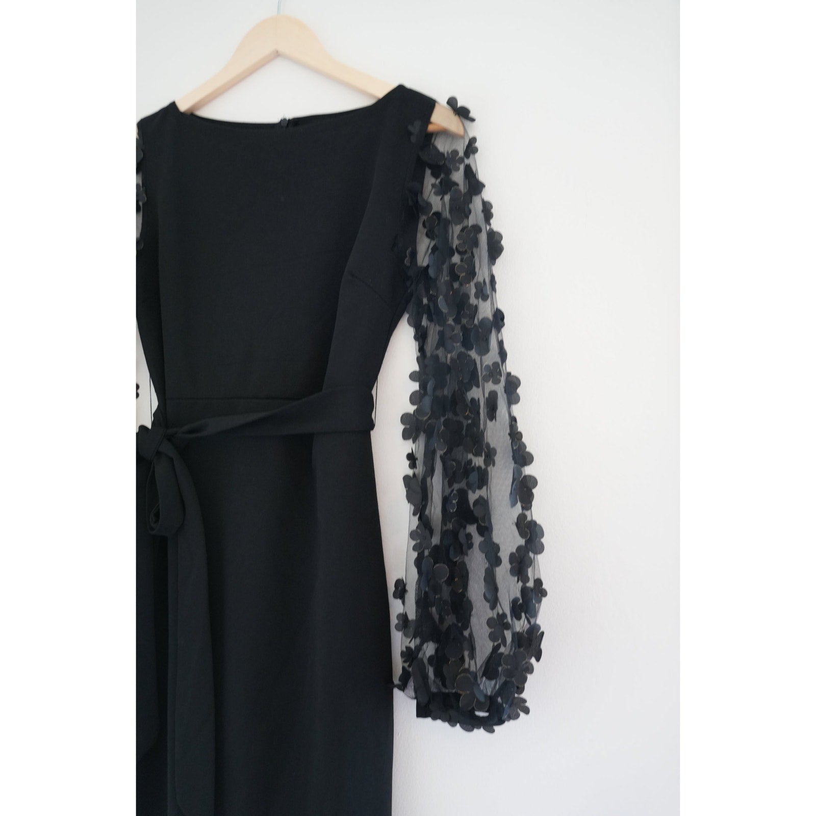 Shein Black Sheer Bell Longsleeve Dress Size Medium