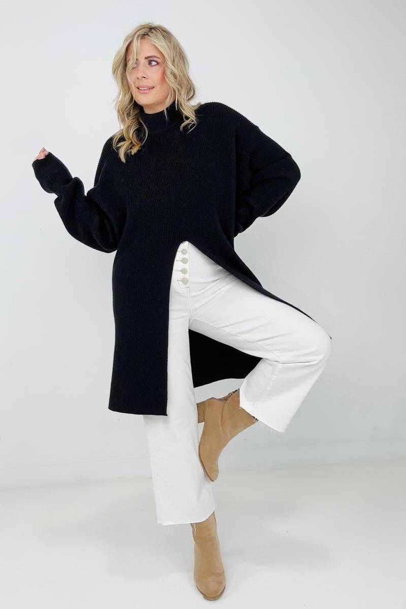 "Mara" Mockneck Front Slit Sweater (In-Store)