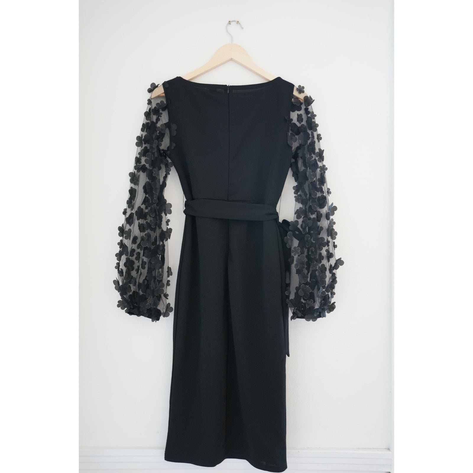 Shein Black Sheer Bell Longsleeve Dress Size Medium