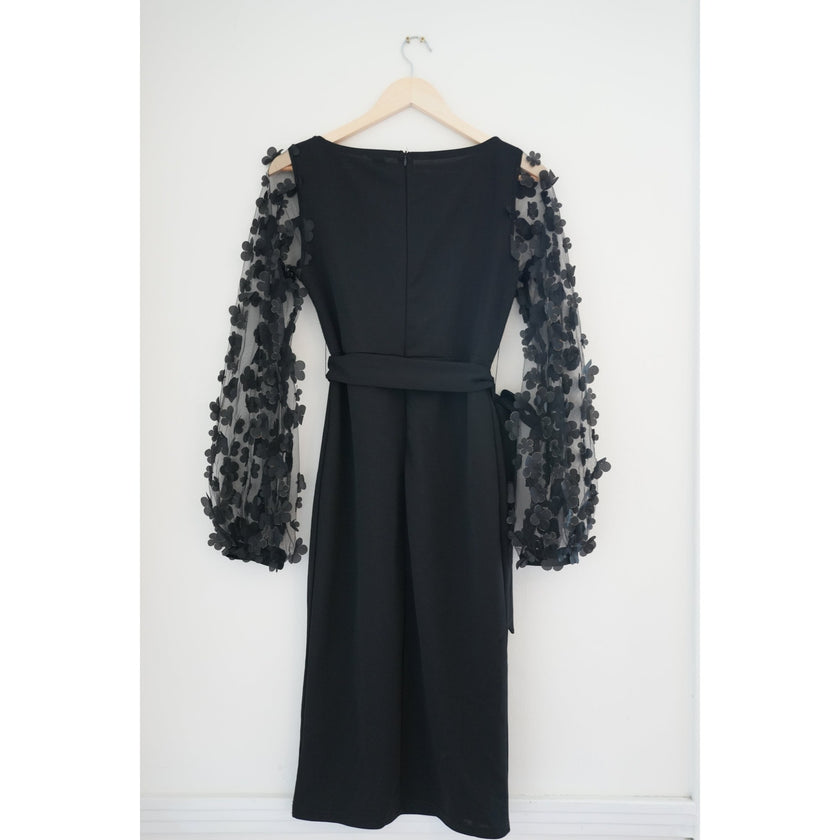 Shein Black Sheer Bell Longsleeve Dress Size Medium