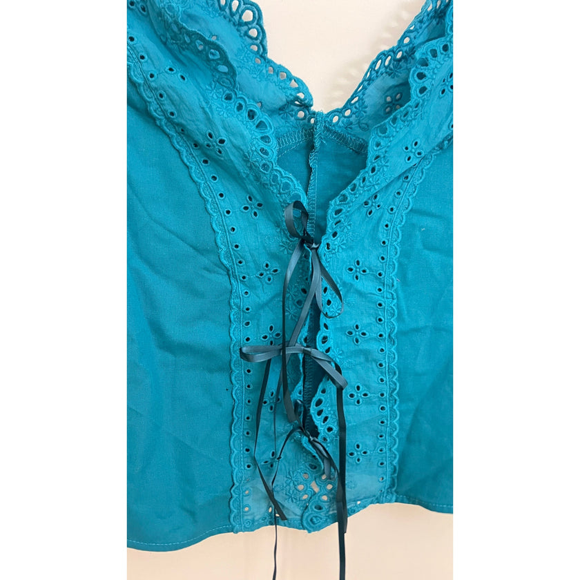 Teal Tie Front Tank Top with Eyelet Details Size Large