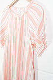 Time and Tru Double Cloth Midi Dress Women Large Coral Peony Striped Button
