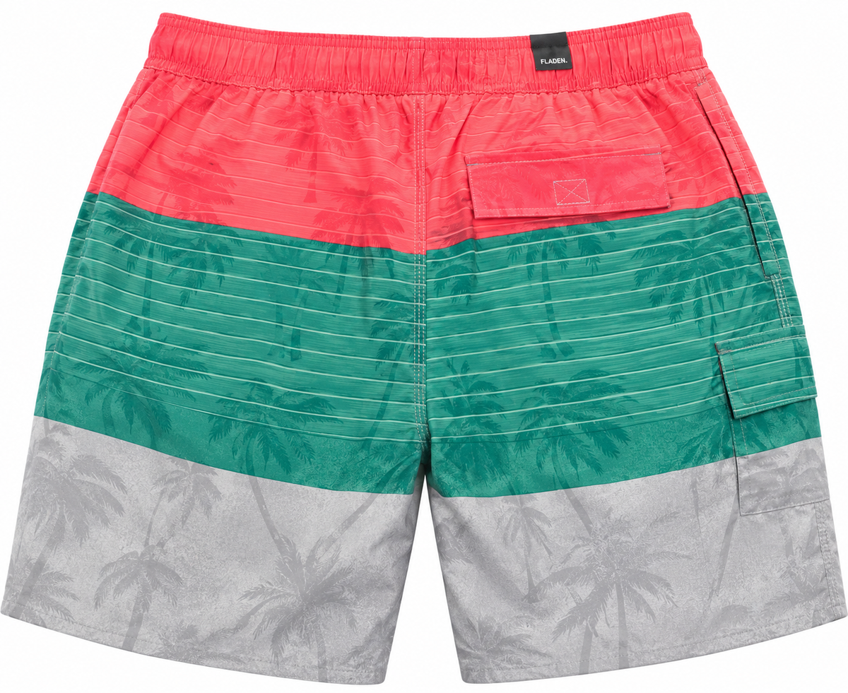 Coral Men's Swimming Elastic Stripe Boardshorts