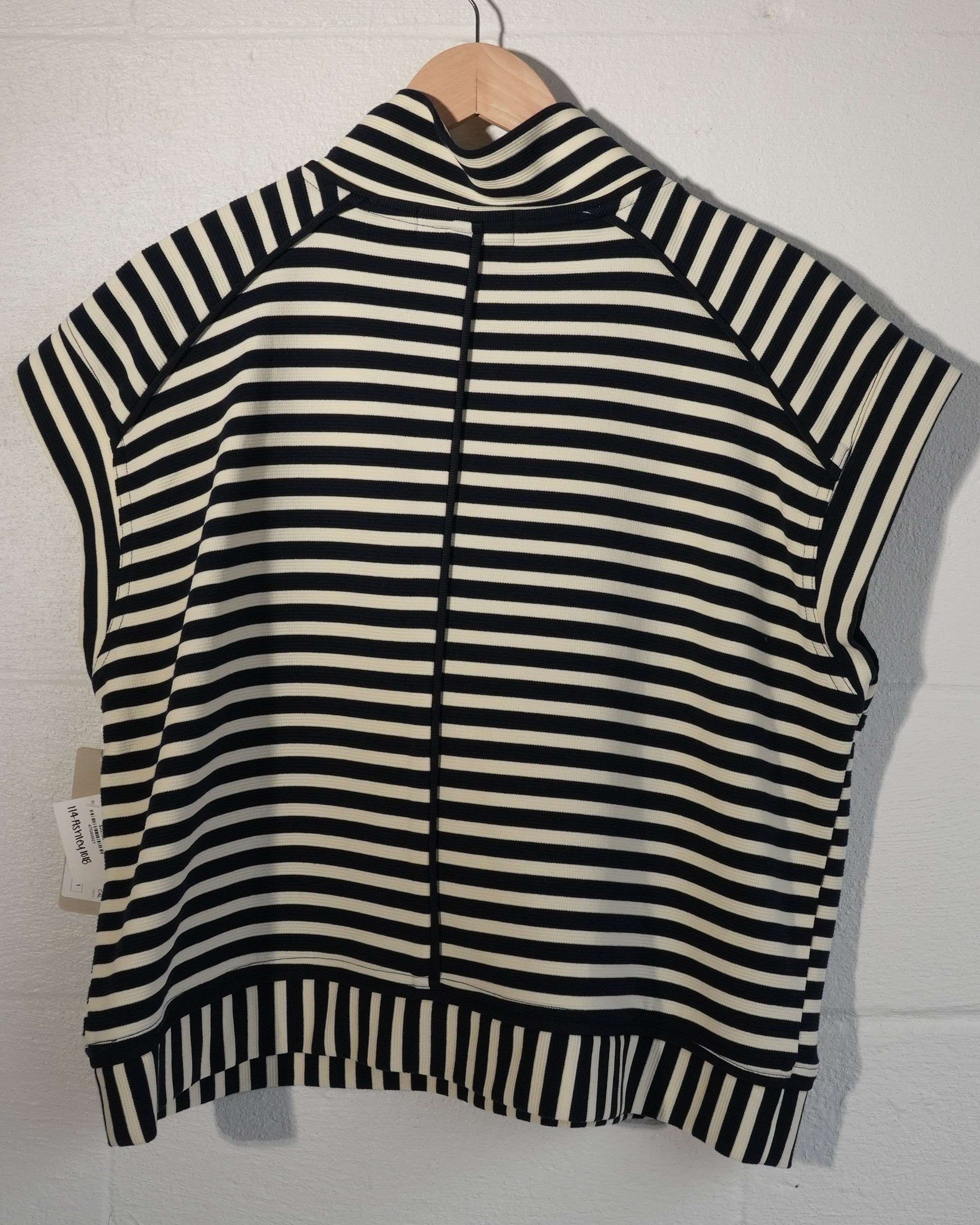 Callie Mac Striped Quarter Zip Vest Womens Large Navy White Sleeveless Top