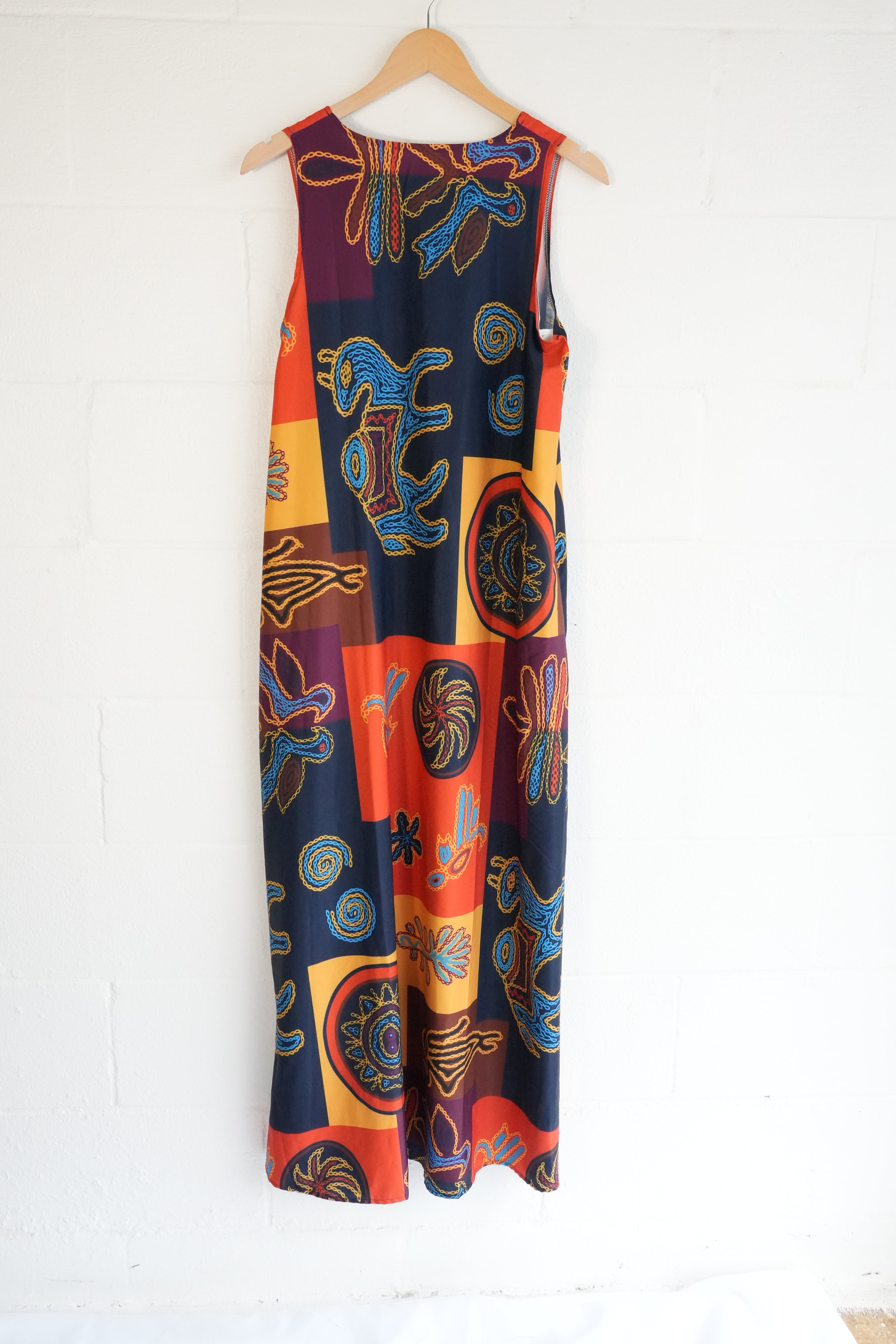 Abstract Print Maxi Dress Women Medium Orange Geometric Sleeveless