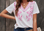 Floral Embroidery V-Neck Top