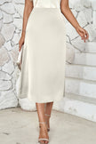 High Waist Cream Midi Skirt