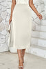 High Waist Cream Midi Skirt