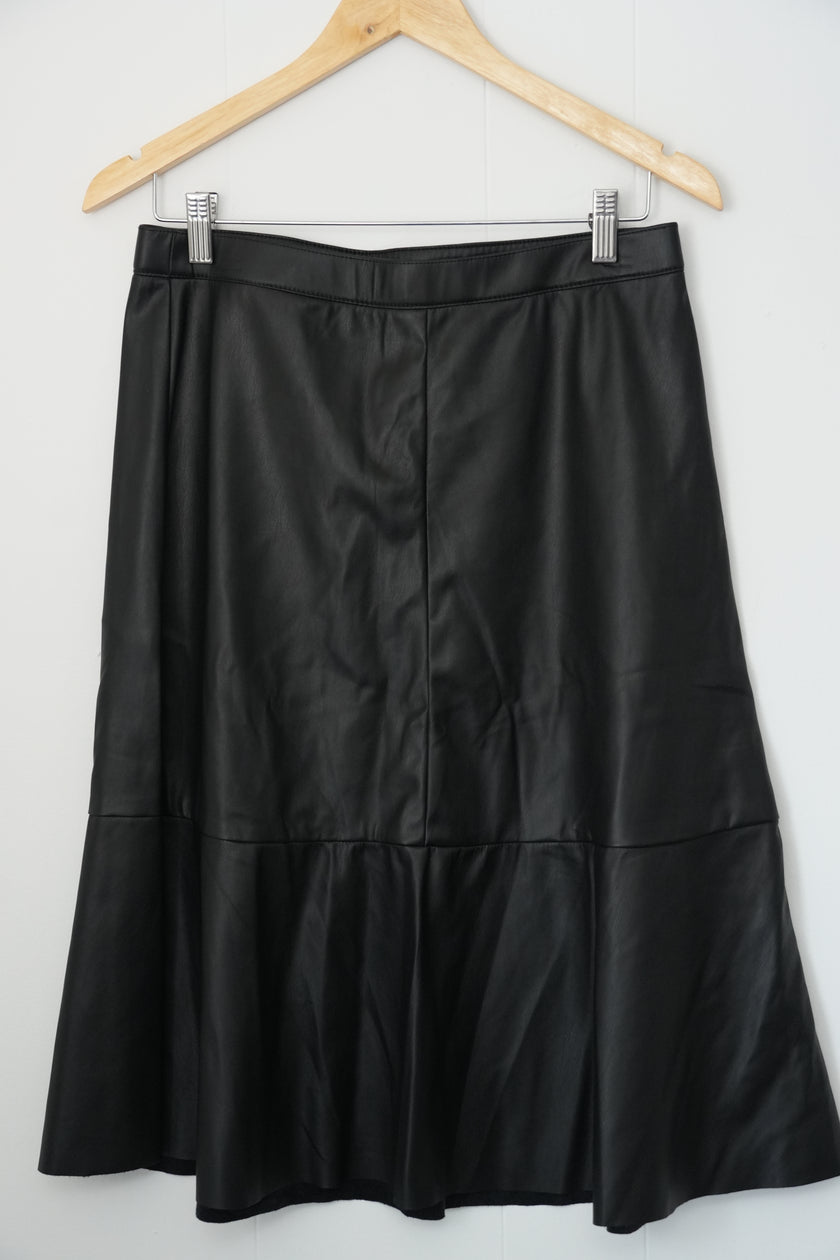 Cato Faux Leather Skirt Women Size Small Black Tiered Midi A-Line