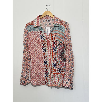 New Directions Button Up Shirt Womens XL Multicolor Boho Geometric Print Top