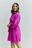 Jade By Jane Hello Darling Full Size Half Sleeve Belted Mini Dress in Magenta 3XL